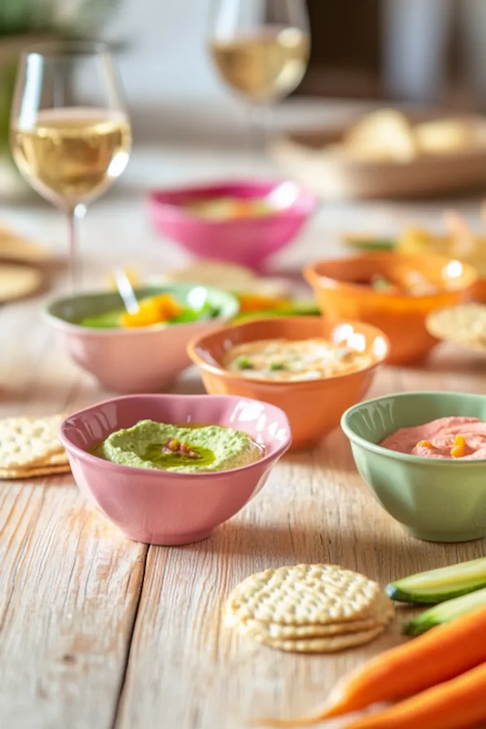 Table apéro avec dips sans cuisson et crudités