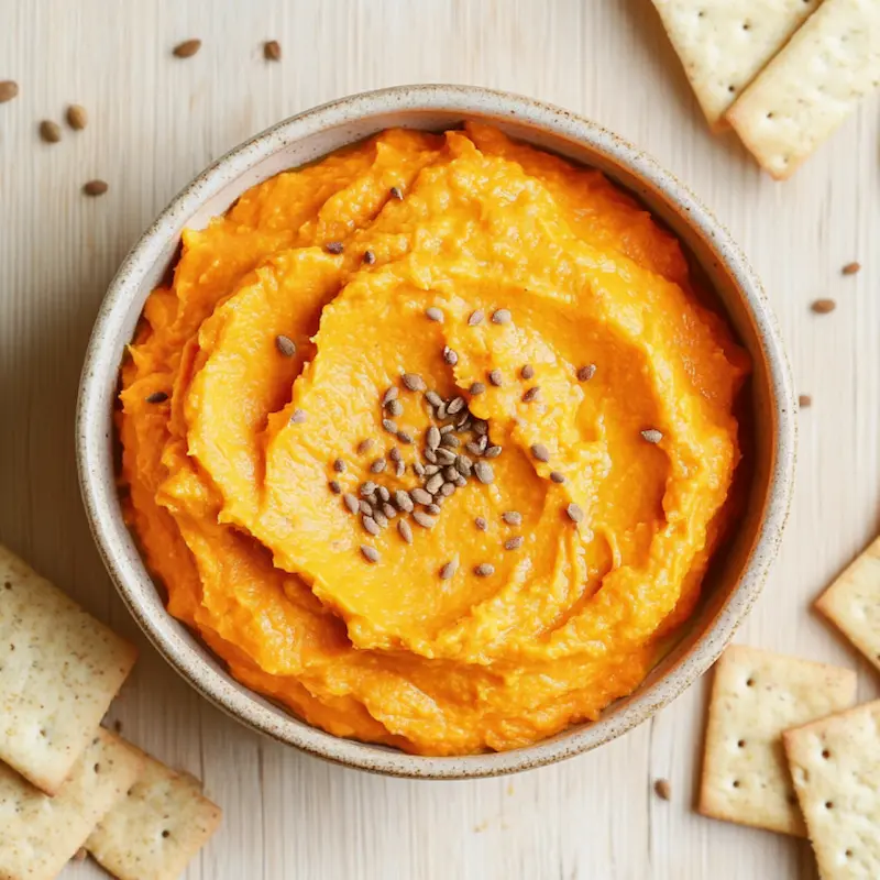 Houmous betterave rose dans un bol sur table bois