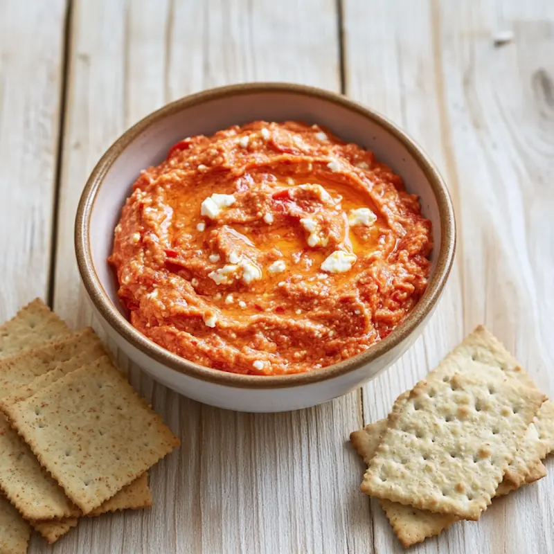 Tartinade poivrons feta dans un bol sur table
